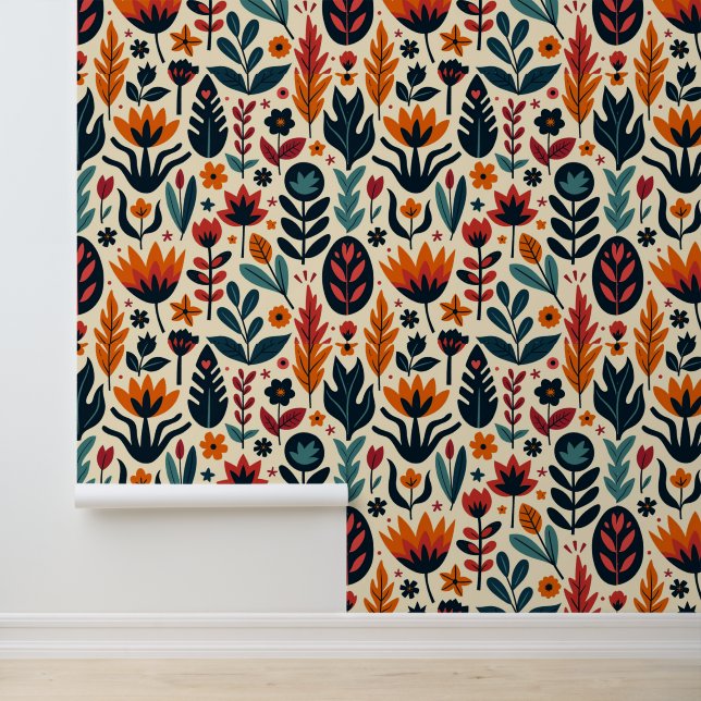 Papier Peint Illustration florale moderne aux couleurs audacieu (Application)