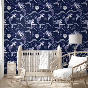 Papier Peint Imaginaire bleu sirènes amovible