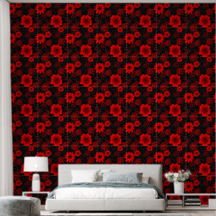 Papier Peint Imaginaire Floral Jungle rouge et noire