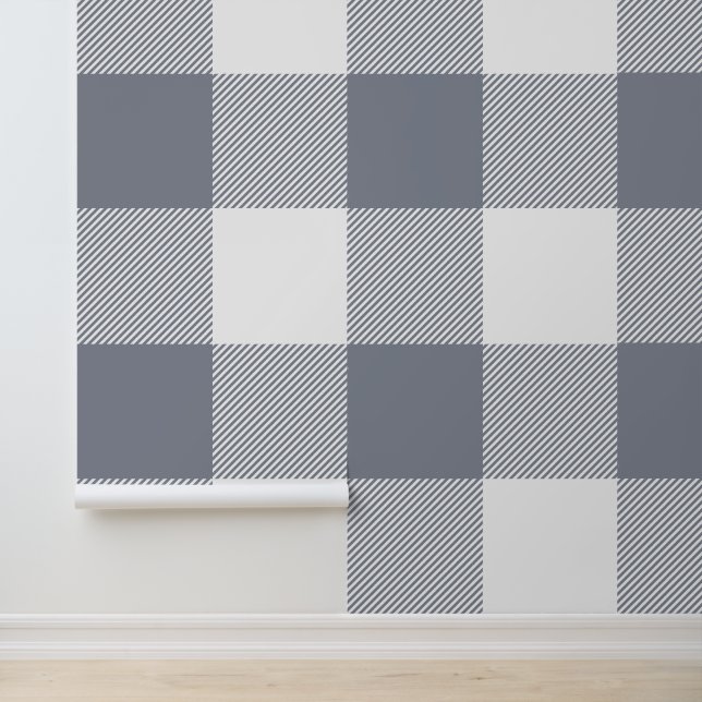 Papier Peint Immense carreaux de buffle gris argenté et blanc (Application)