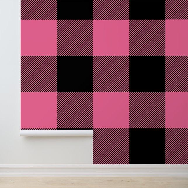 Papier Peint Immense plaid buffalo rose et noir français (Application)