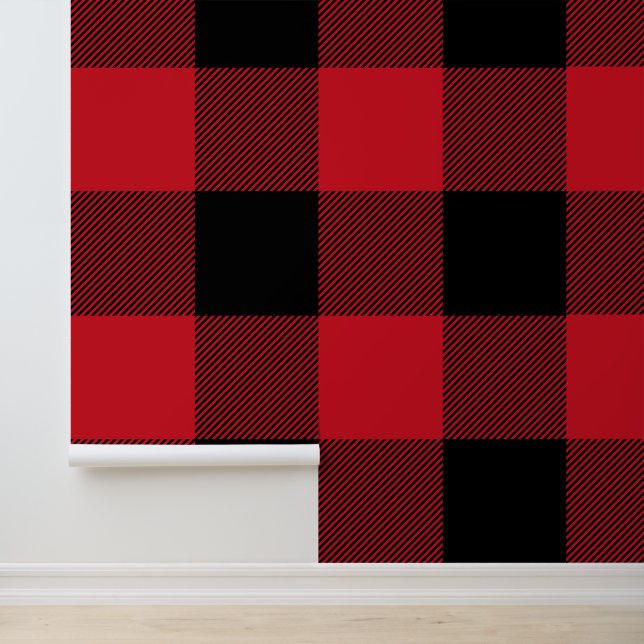 Papier Peint Immense Plaid Rouge et Noir Buffle (Application)