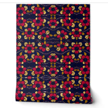 Papier Peint Imprimé Africain Floral Or Rouge