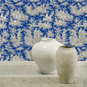 Papier Peint Imprimé chic vintage bleu foncé toile de jouy