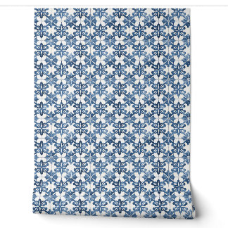 Papier Peint Indigo Floral Medley Mini - Bleu et crème