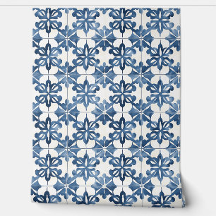 Papier Peint Indigo Floral Medley Petite - Bleu et crème
