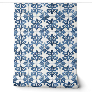 Papier Peint Indigo Floral Medley Petite - Bleu et crème