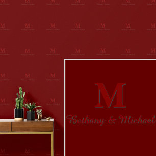 Papier Peint Initiales monogrammes et nom(s) Maron sur rouge fo