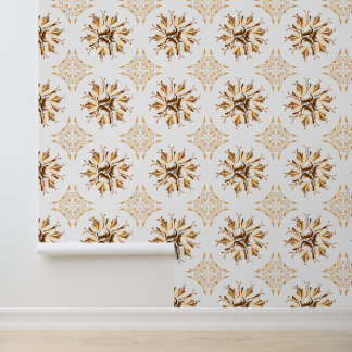 Papier peint Inky Floral | Blanc Brown orange