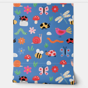 Papier peint insectes bleus pour enfants