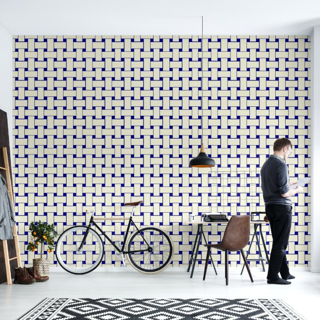 Papier Peint Interlace Motif Marine bleu + beige chaud (Salon)