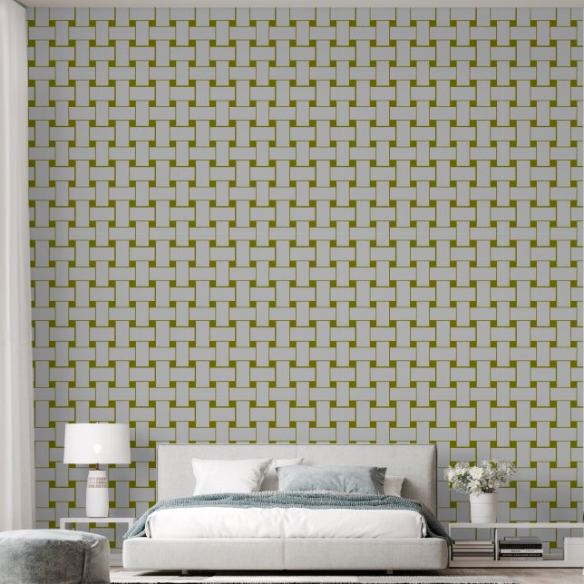 Papier Peint Interlace Motif vert et gris clair (Chambre à coucher)