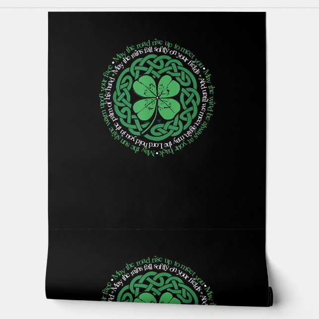 Papier Peint Irish Blessing, Celtic Knot & 4-Leaf Clover Luck V (Déroulement)