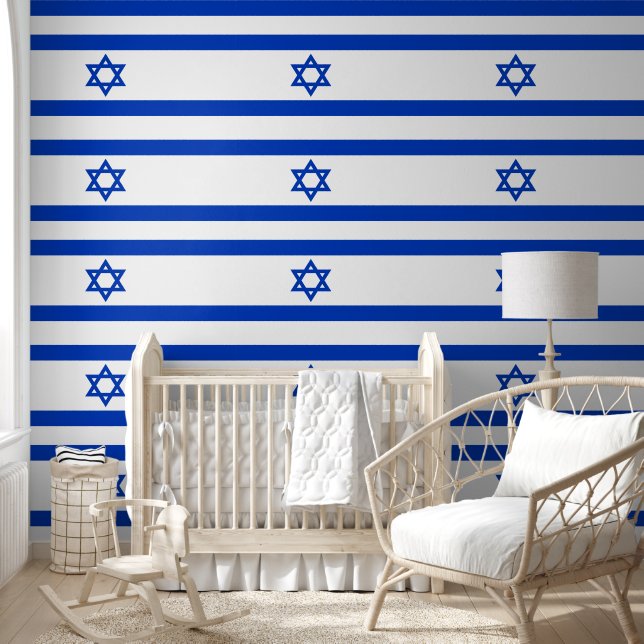 Papier Peint Israël Star de David Drapeau Motif Bleu et Blanc (Enfants)