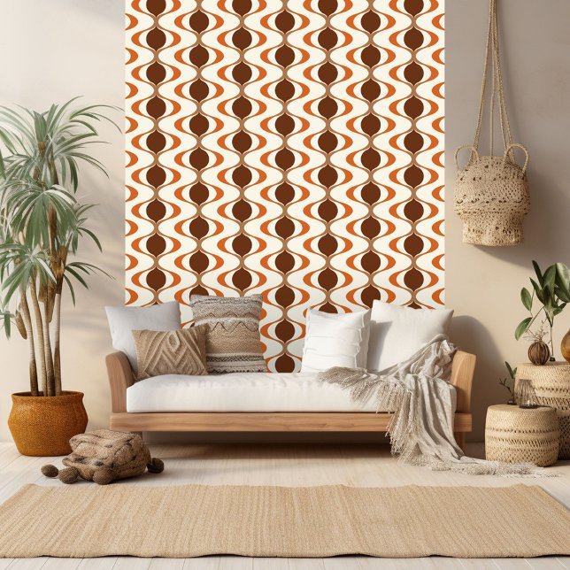 Papier Peint Ivory Tan Brown Burn Orange Ogee Wave Motif (Créateur téléchargé)