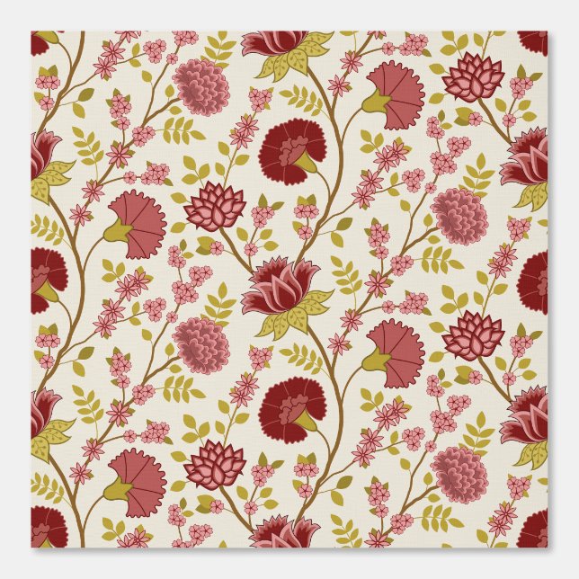 Papier Peint Jacobean Floral Pattern Rouge Rose Gold Crème (Recto)