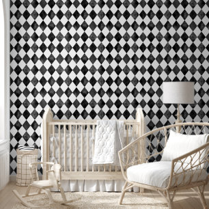 Papier Peint Jacquard arlequin en Aquarelle noir et blanc