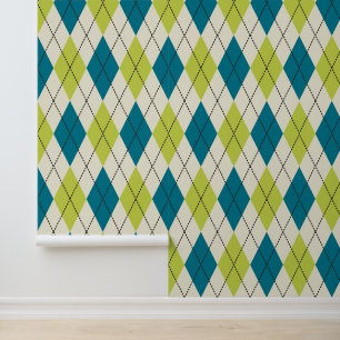 Papier Peint Jacquard Bleu Et Vert