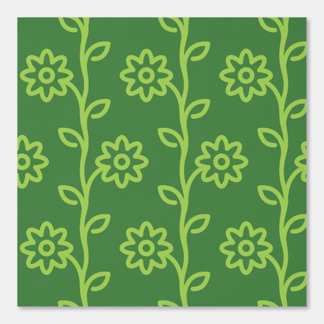 Papier Peint Jardin à fleurs plates vertes Motif (Recto)