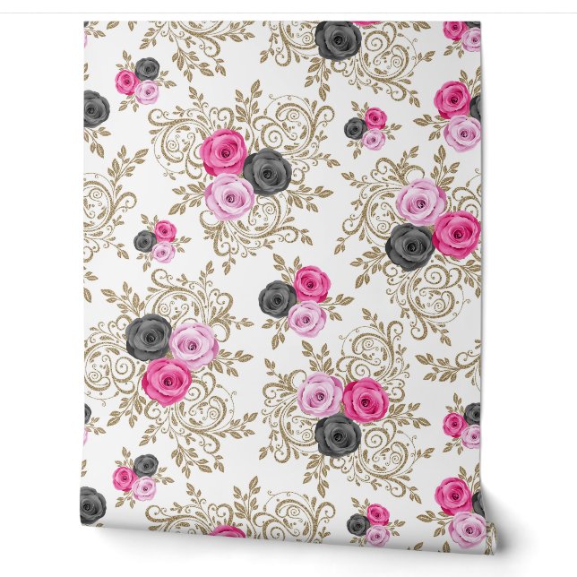 Papier Peint Jardin de Rose Dorée (Déroulement)