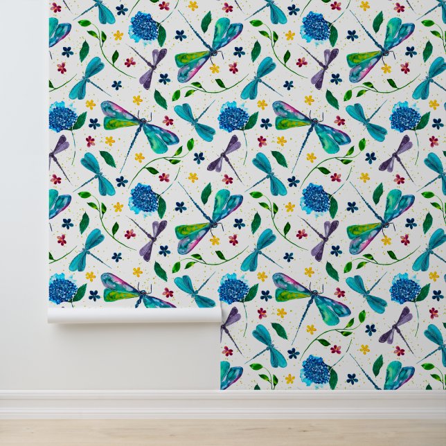 Papier Peint Jardin des libellules Fbattent en blanc (Application)