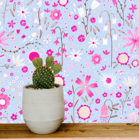 Jardin fleur sauvage bleu rose Floral