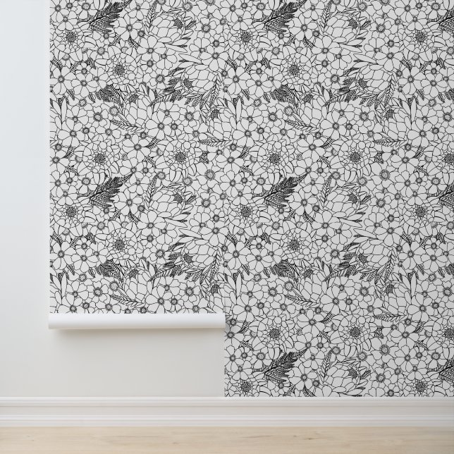 Papier Peint Jardin Fleur sauvage Protea Noir Et Blanc (Application)