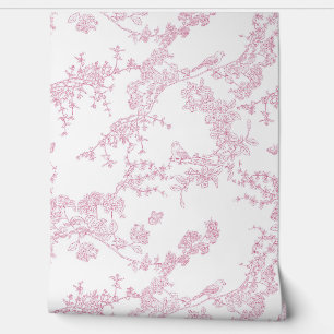 Papier Peint Jardin fleuri de la Chinoiserie Rouge Toile de Jou