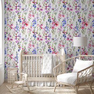 Papier Peint Jardin Floral Aquarelle de Fleurs Sauvages Bohème 