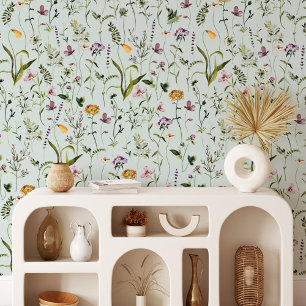Papier Peint Jardin Floral de Fleurs Sauvages à l'Aquarelle