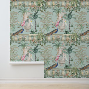 Papier Peint Jardin Mughal Perroquet Paon Forêt Tropicale