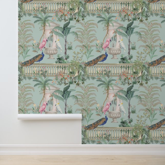 Papier Peint Jardin Mughal Perroquet Paon Forêt Tropicale (Application)