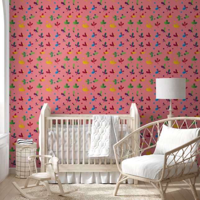 Papier Peint Jaune Brown rouge Bleu Floral Abstrait (Enfants)