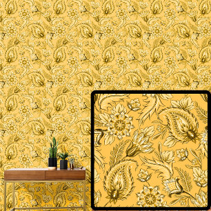 Papier Peint Jaune foncé brillant Floral or Paisley Élégant