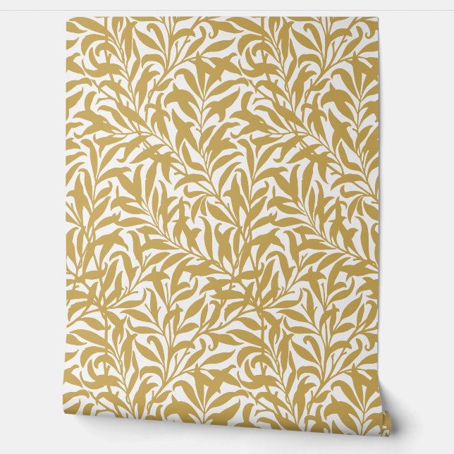 Papier Peint Jaune Moutarde et Branche de Saule Blanc (Déroulement)