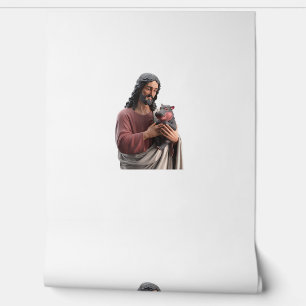 Papier Peint Jésus tenant Moo Deng l'hippopotame pygmée Art cla