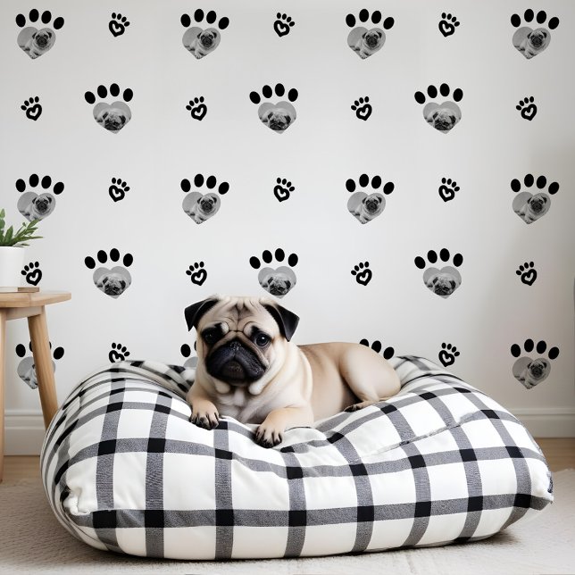 Papier Peint Joli Amusant Noir & Blanc Coeur Pet Photos Emprein (Cute Fun Black & White Heart Pet Photos Paw Print Wallpaper)
