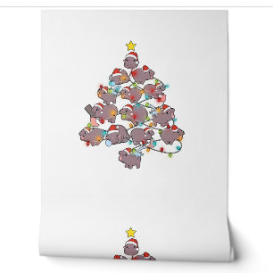 Papier Peint Joli arbre de Noël Moo Deng bébé hippopotame pygmé