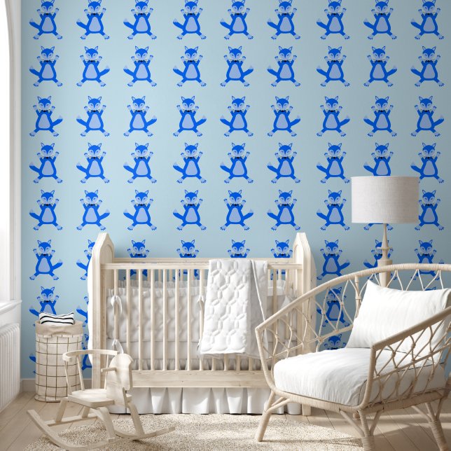 Papier Peint Joli bébé renard bleu garçon (Enfants)