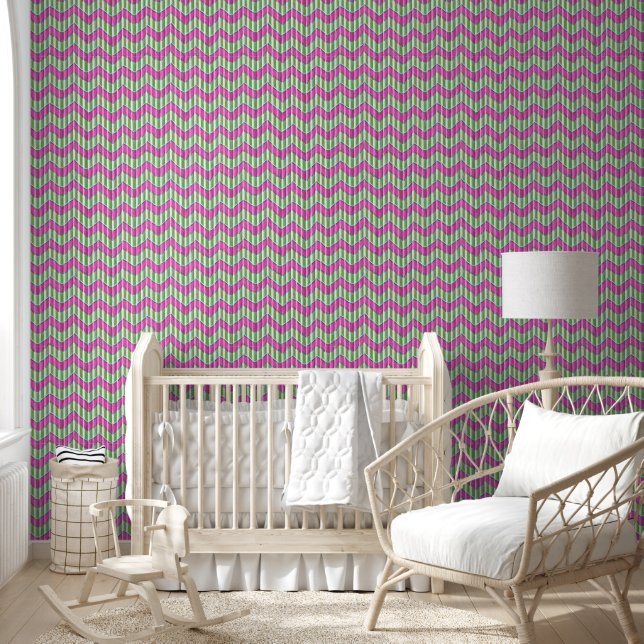Papier Peint Joli Chevron vert et rose moderne mignon (Enfants)
