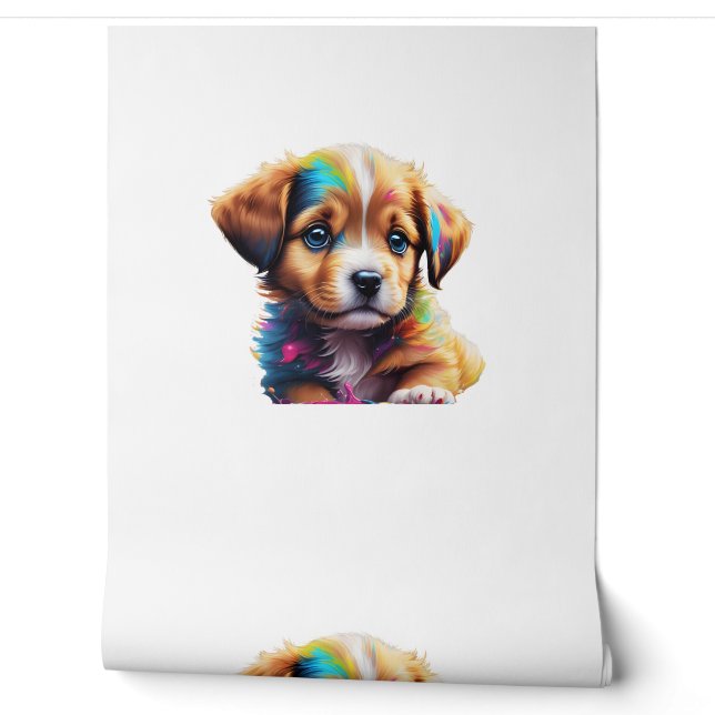 Papier Peint Joli chiot aux couleurs liquides (Déroulement)