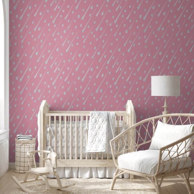 Papier Peint Joli jour de pluie rose (anglé) (Enfants)