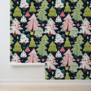 Papier Peint Joli Kawaii Arbres de Noël Motif sans couture