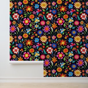 Papier Peint Joli motif carrelé de fleurs mexicaines