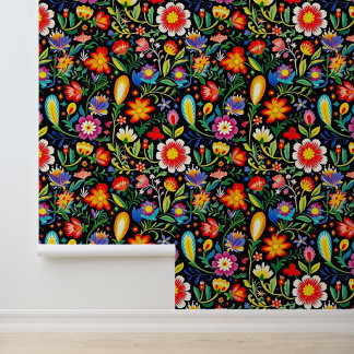 Papier Peint Joli motif carrelé de fleurs mexicaines