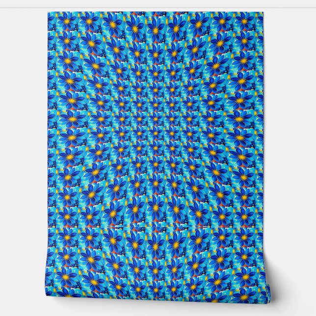 Papier Peint Joli Motif de Fleurs Bleues (Déroulement)