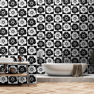 Papier Peint Joli Motif de fleurs de camélia noir et blanc