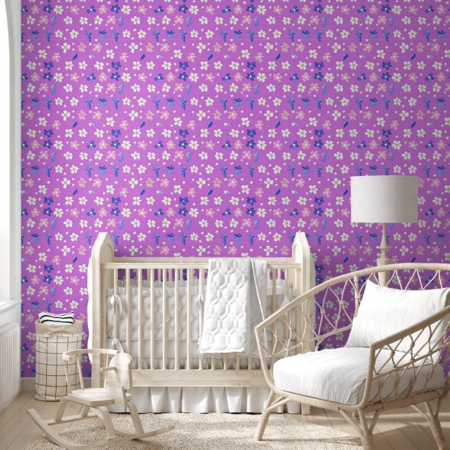 Papier Peint Joli motif fleur violet (Enfants)