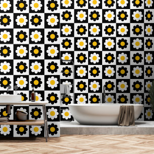 Papier Peint Joli Motif noir et blanc Fleur marguerite