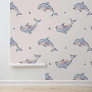 Papier Peint Joli motif sans couture de dauphin à l'aquarelle –